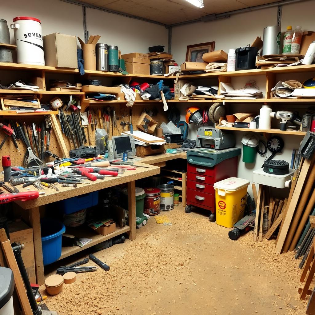 Before: A cluttered small workshop in desperate need of organization.