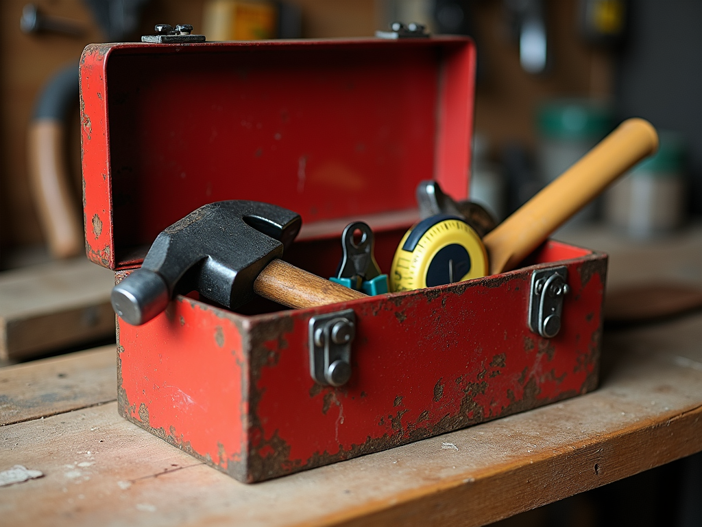 A beginner’s toolbox with essential workman tools.