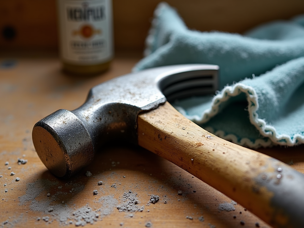 Shiny hammer on workbench after cleaning