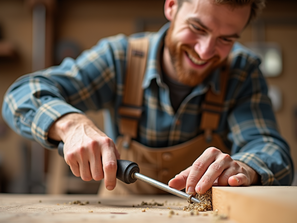 Carpenter using ergonomic screwdriver