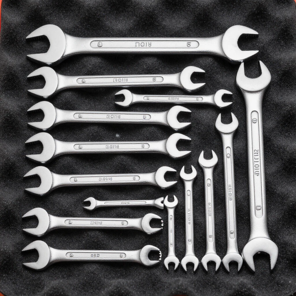 Organized set of combination wrenches in foam tray