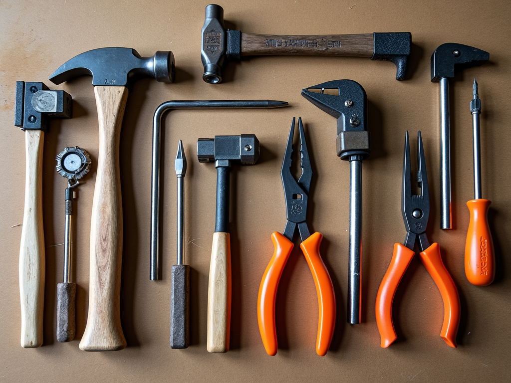 Assorted hand tools on a workbench.