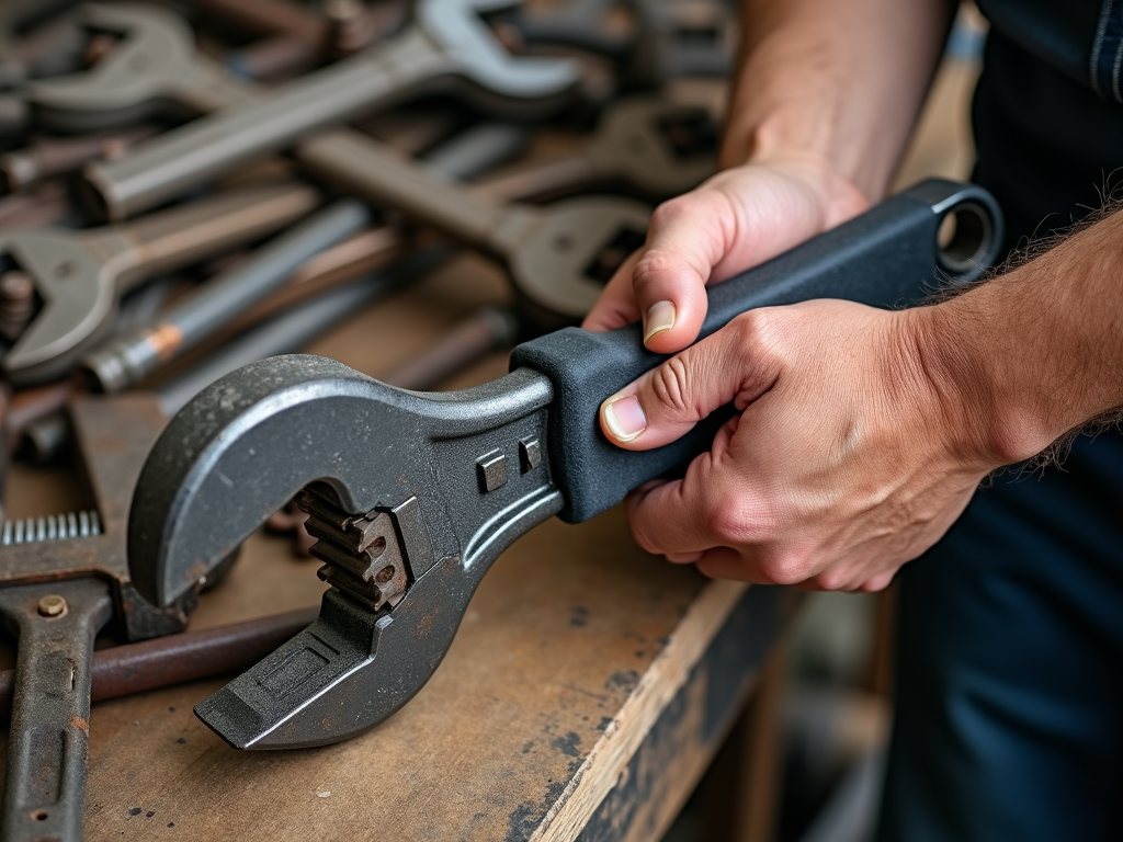 Worker using an ergonomic wrench for comfort
