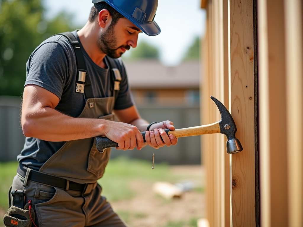 Using a hammer with safety gear outdoors