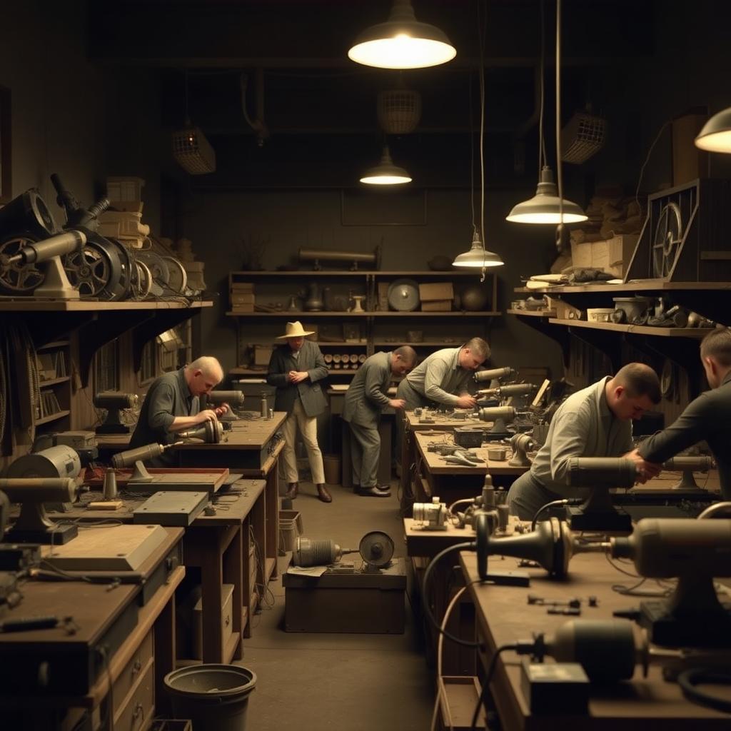 Early 20th-century workshop with electrical tools