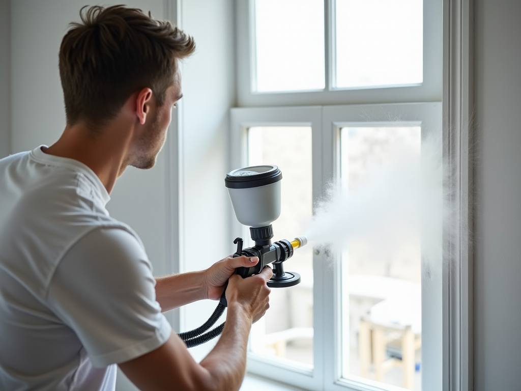 Spray shield protecting window during painting