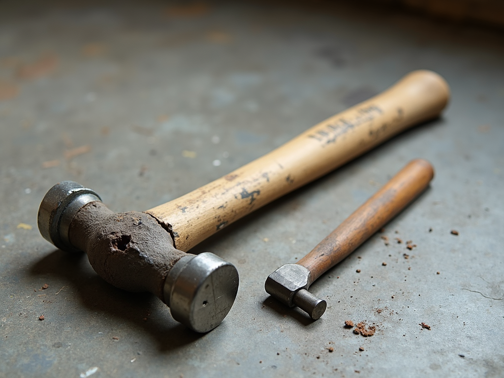 Damaged hammer next to a new one