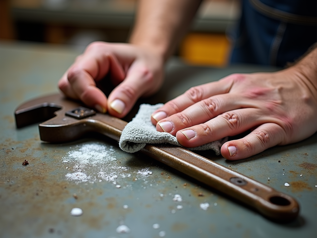 Cleaning a wrench with a cloth