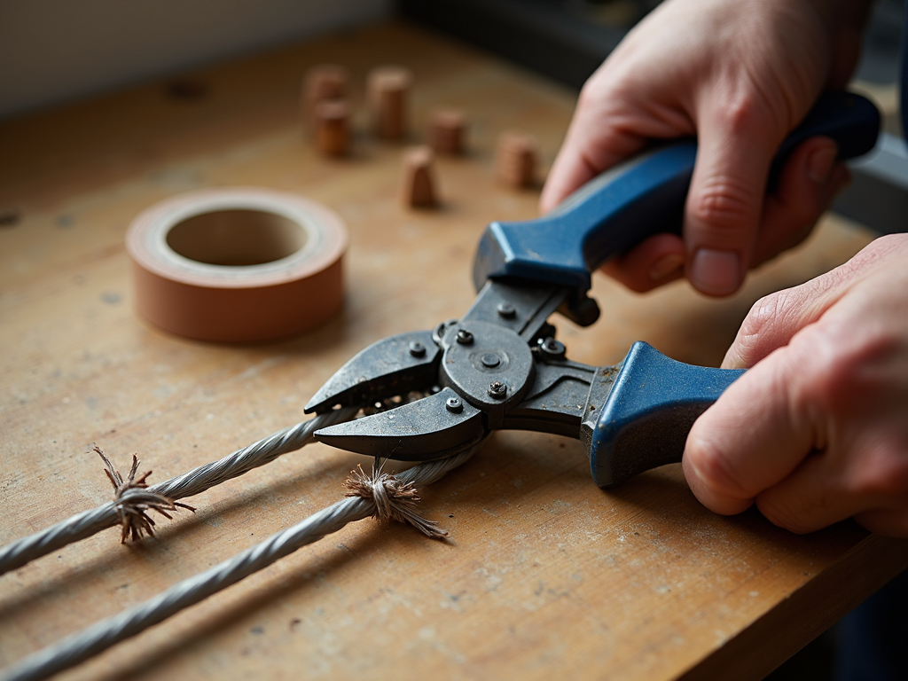 Cutting wire with lineman’s pliers during a home repair