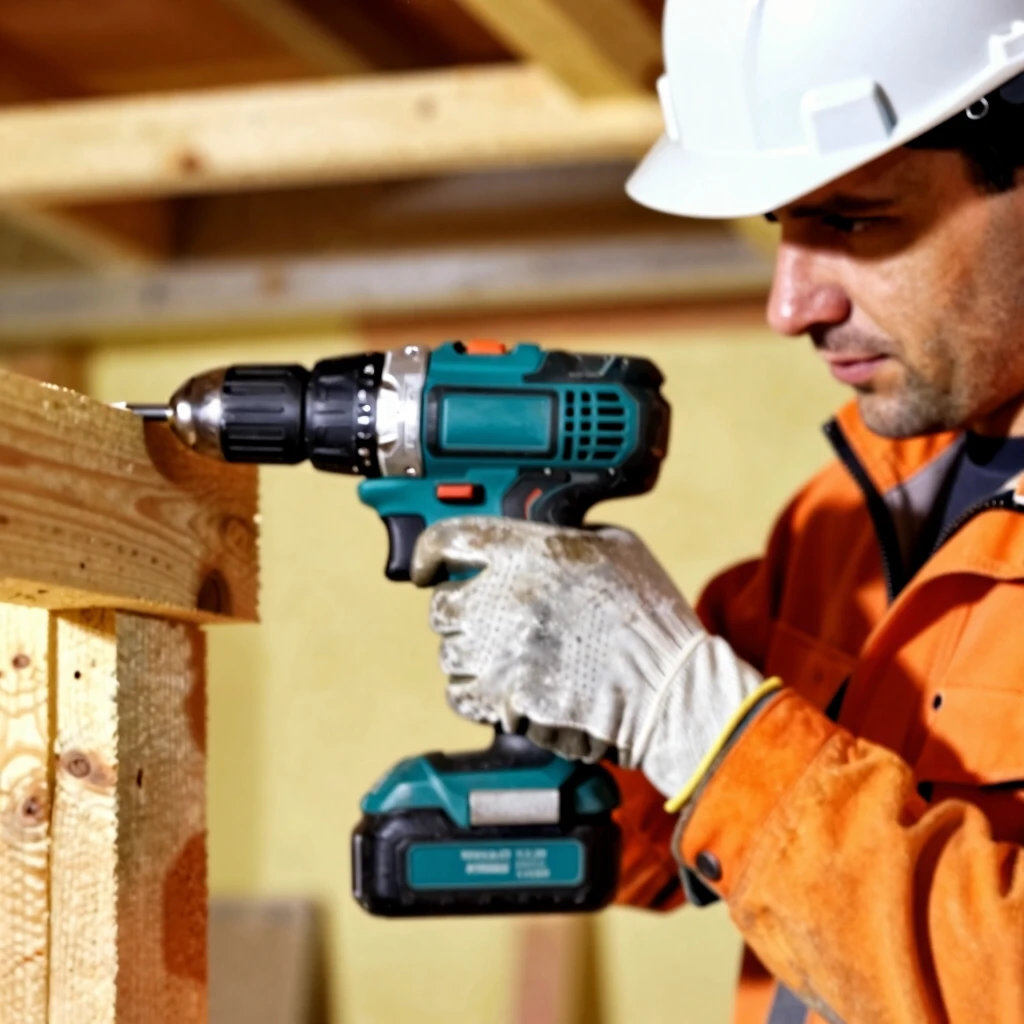 Contractor using an ergonomic power drill on the job site