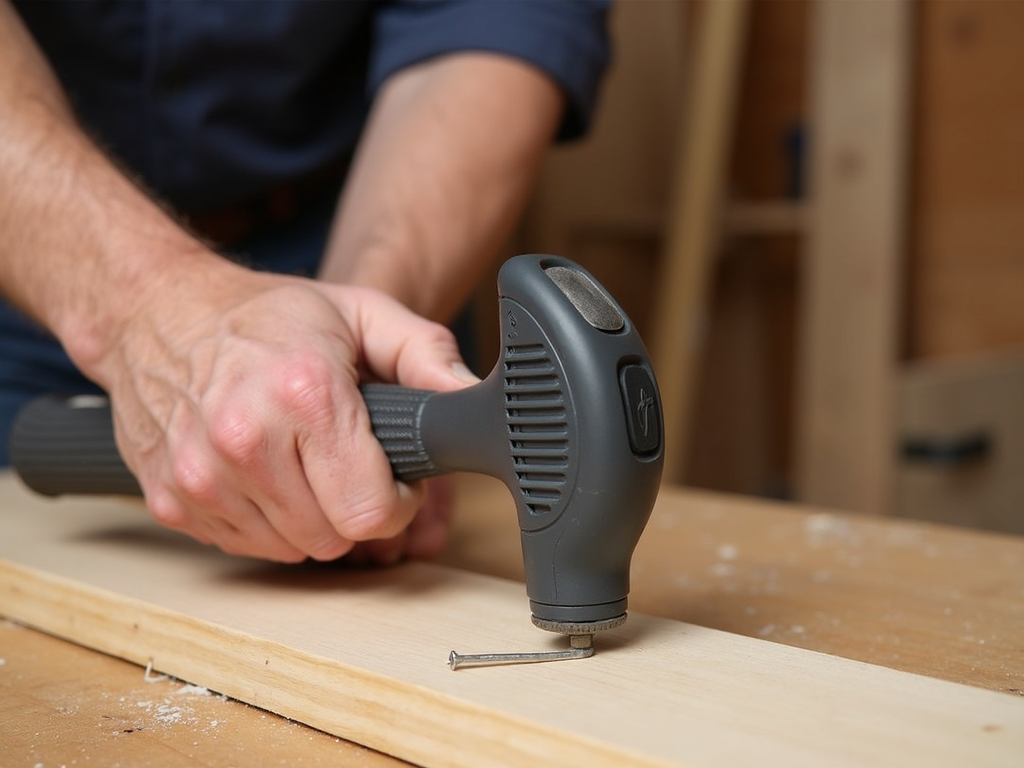 Using an ergonomic hammer to drive a nail with ease