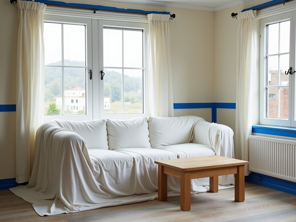 Furniture covered and protected for painting