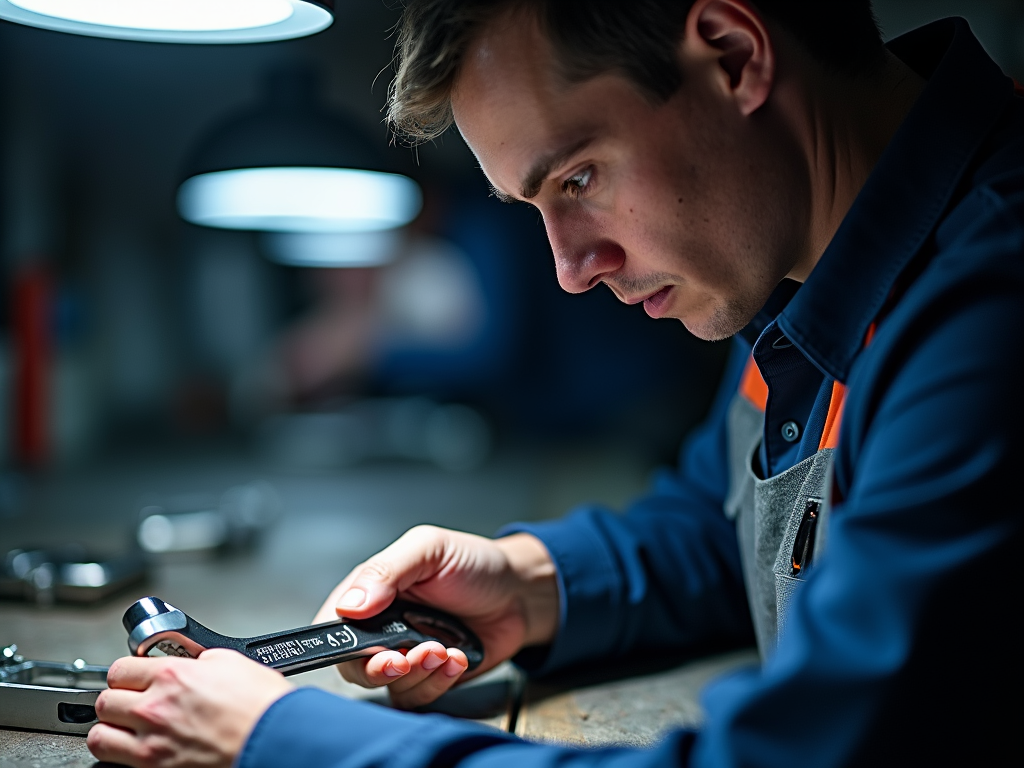 Inspecting a wrench for wear.