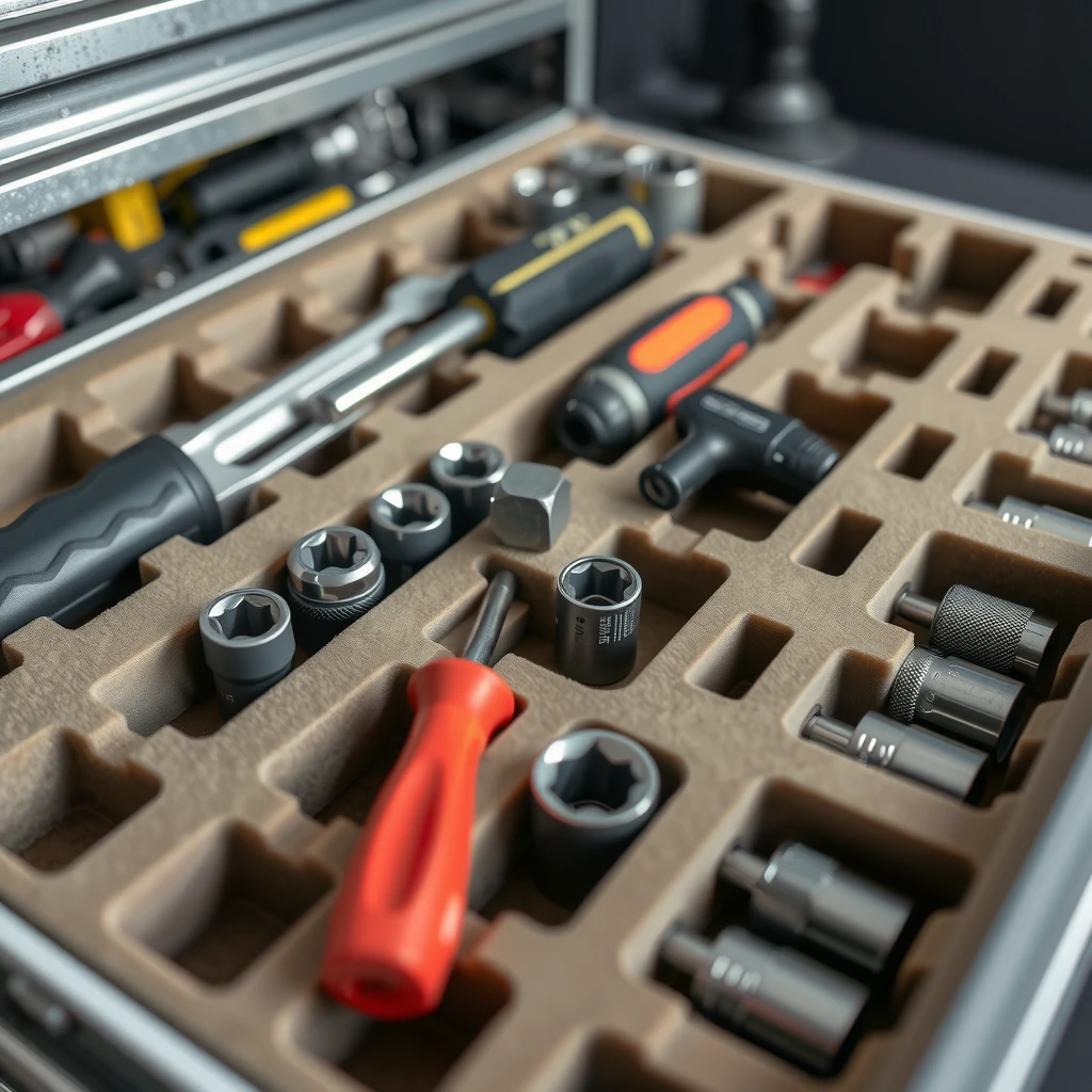 Organized tool drawer with custom foam inserts
