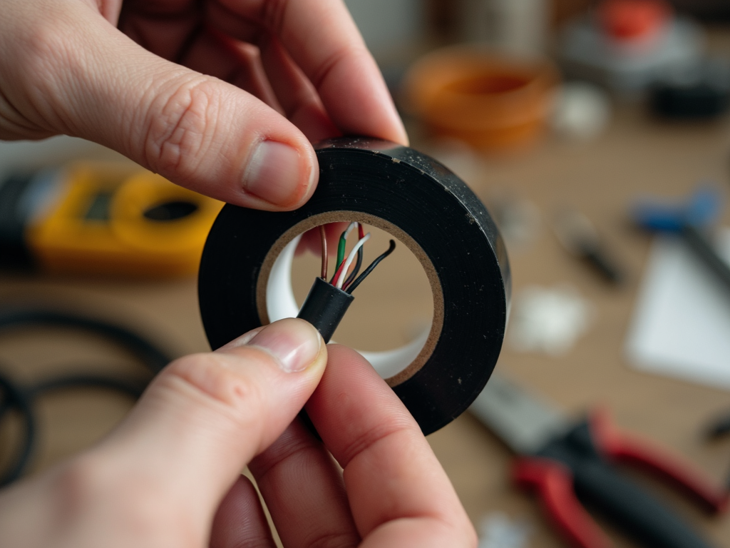 Insulating a wire with electrical tape during a repair