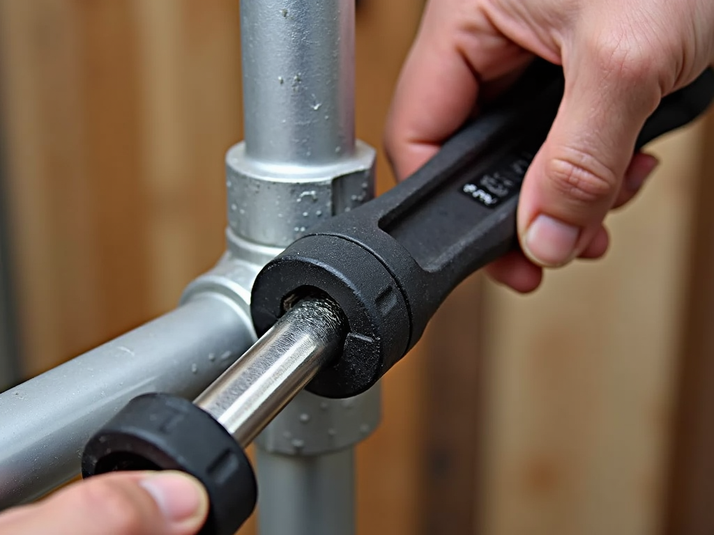 Adjustable wrench tightening nut on pipe