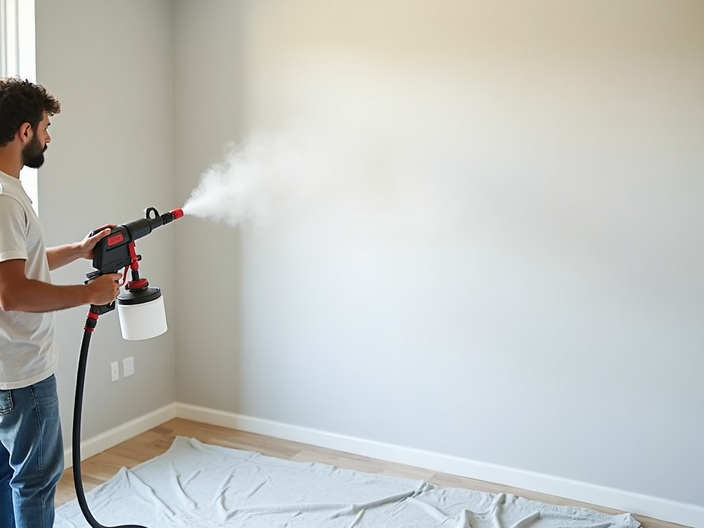 Using a paint sprayer on a wall