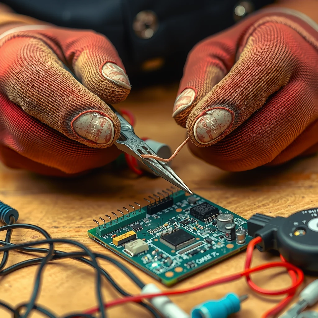 Hands using needle-nose pliers to bend wire
