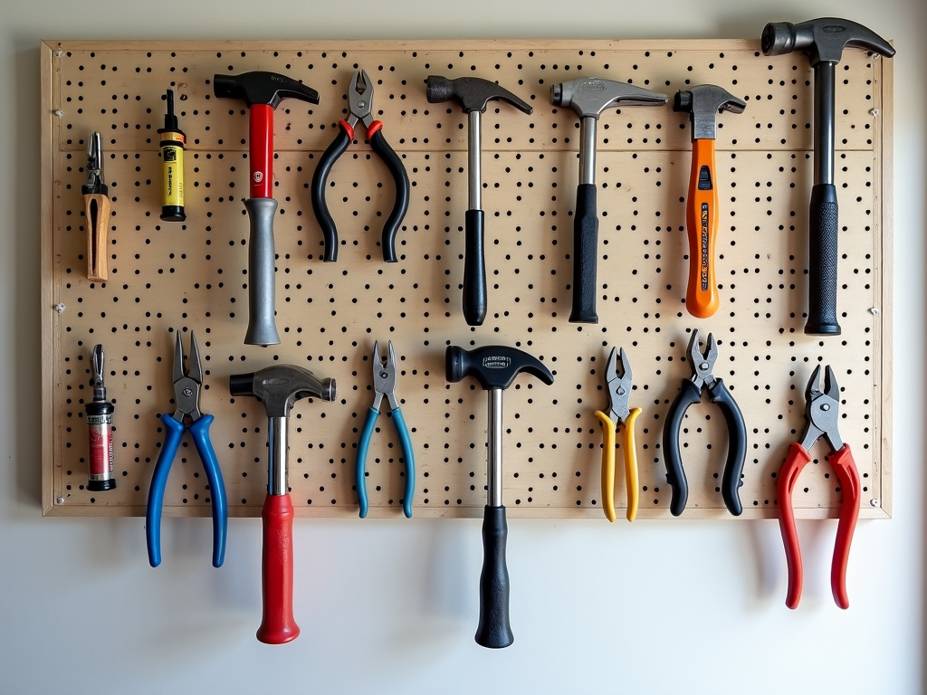 Tools hanging on a pegboard
