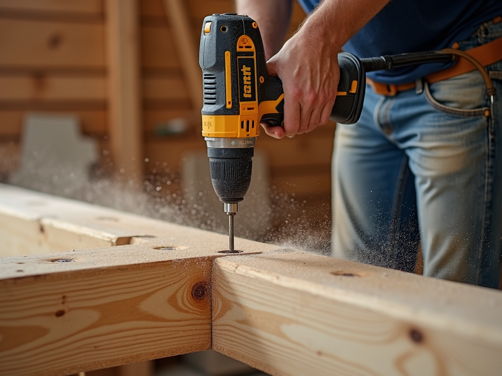 Workman using cordless drill