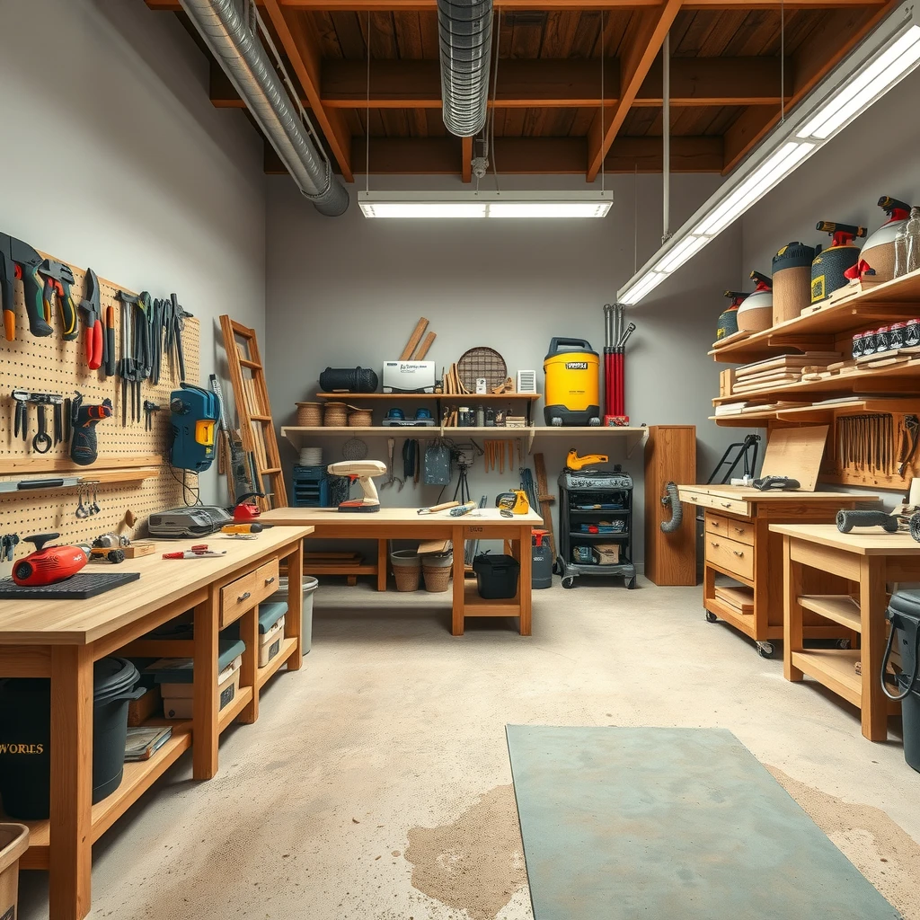 Organized woodworking workshop interior