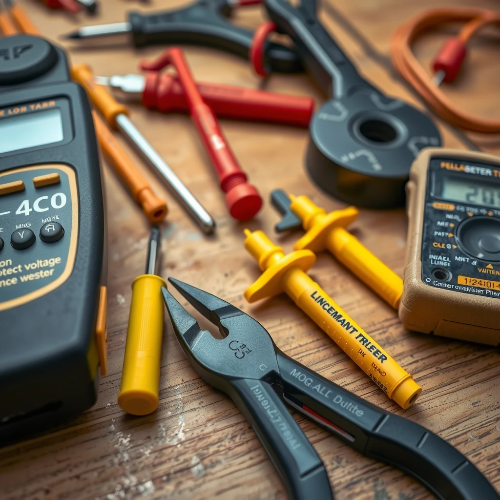 Essential electrical tools organized on a workbench