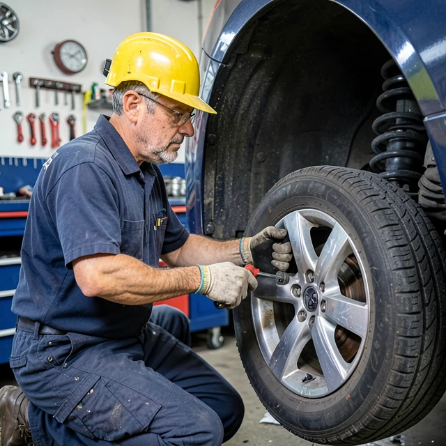 Home mechanic using torque wrench during automotive repair