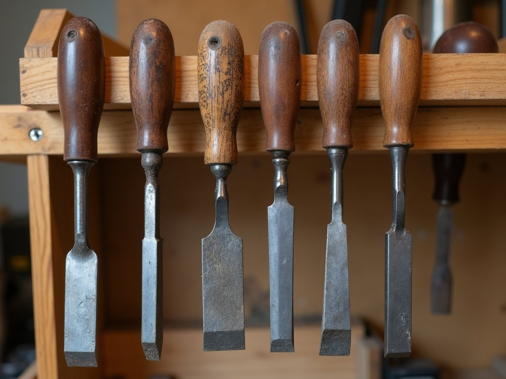 Assortment of woodworking chisels