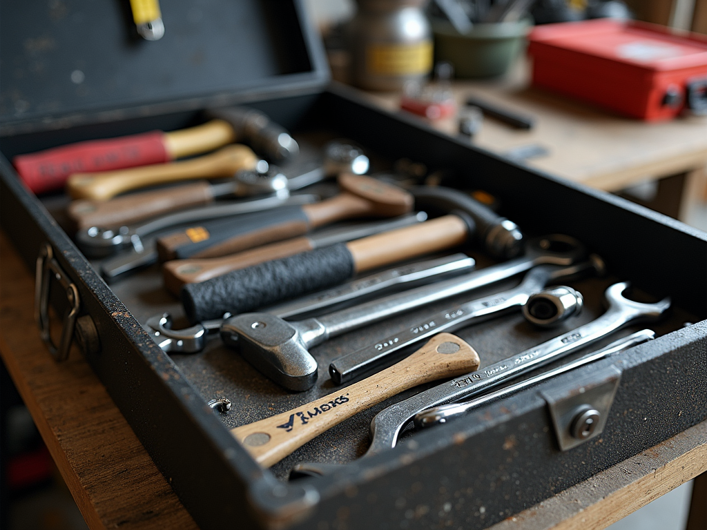 An organized toolbox with various workman tools