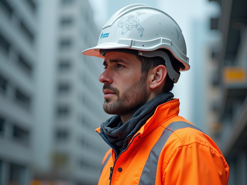 Worker using smart helmet for enhanced safety...