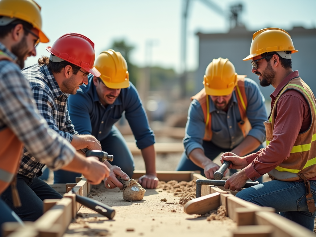 Construction workers collaborating on a job site