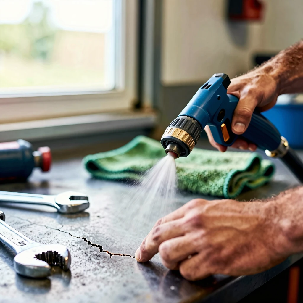 Detailed view of power washer maintenance tips in action on a home workbench
