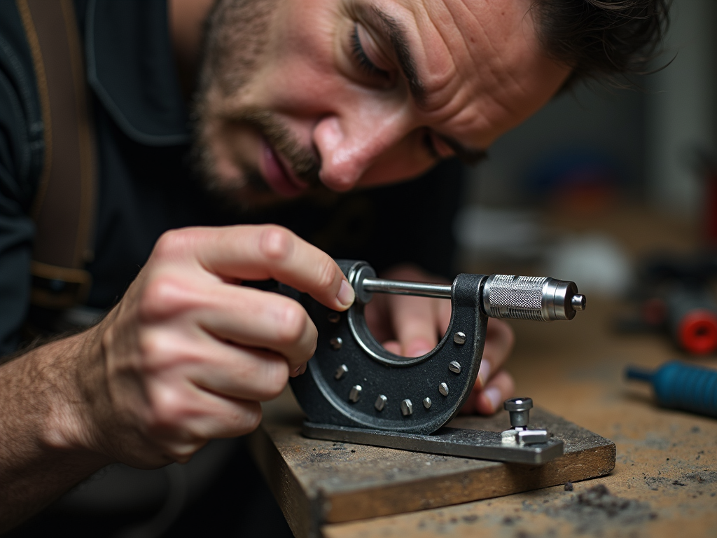 Craftsman calibrating a micrometer