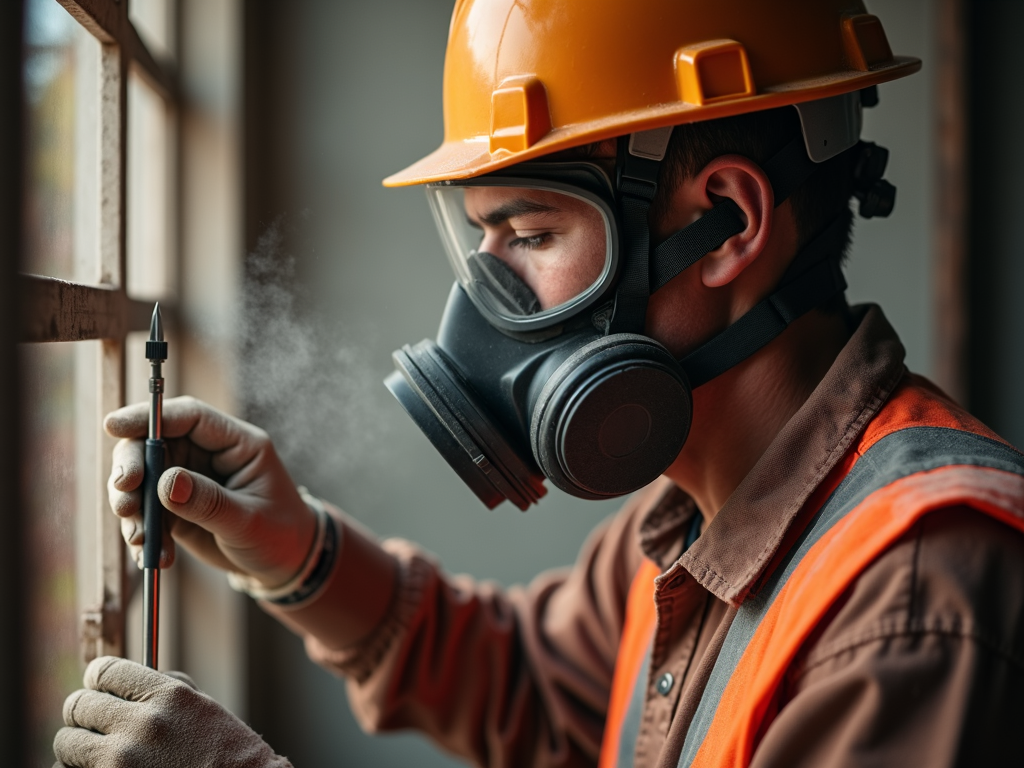 Electrician wearing respiratory protection