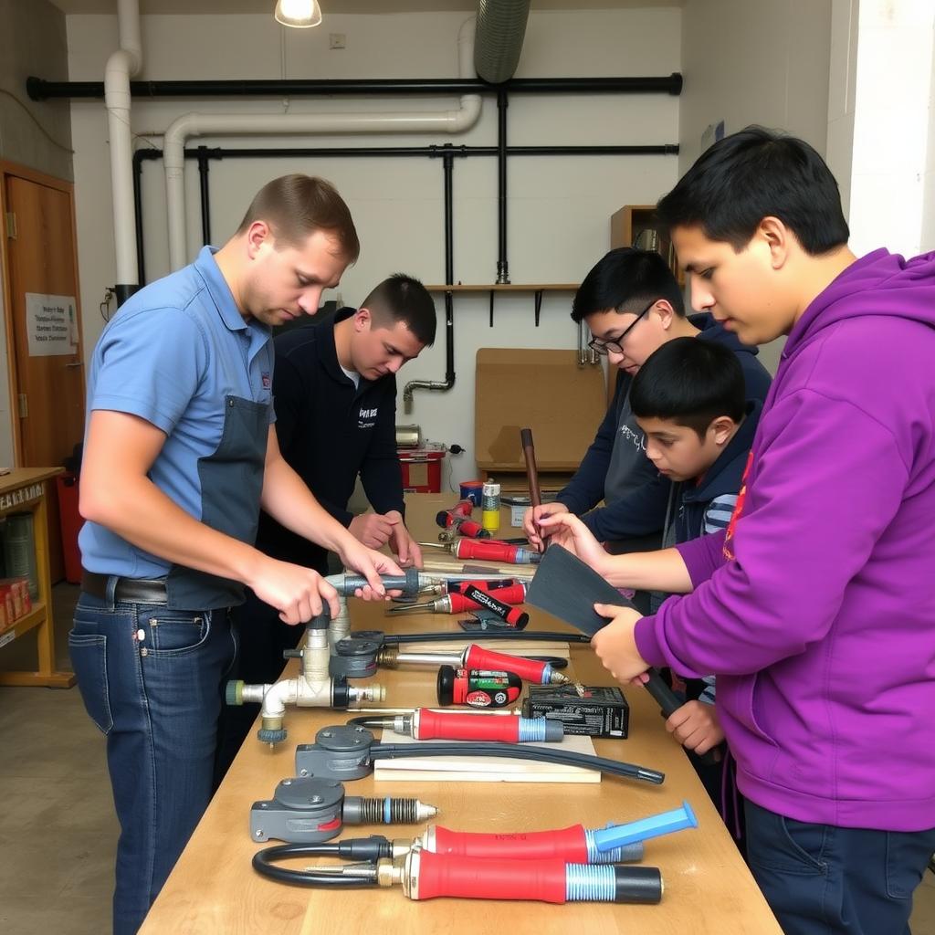 Gaining hands-on experience in a plumbing workshop.