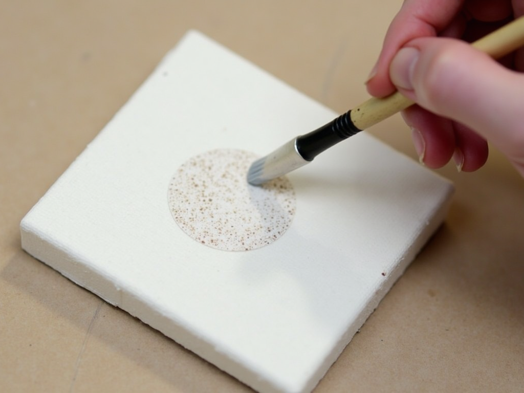 Artist practicing brush techniques on a small canvas