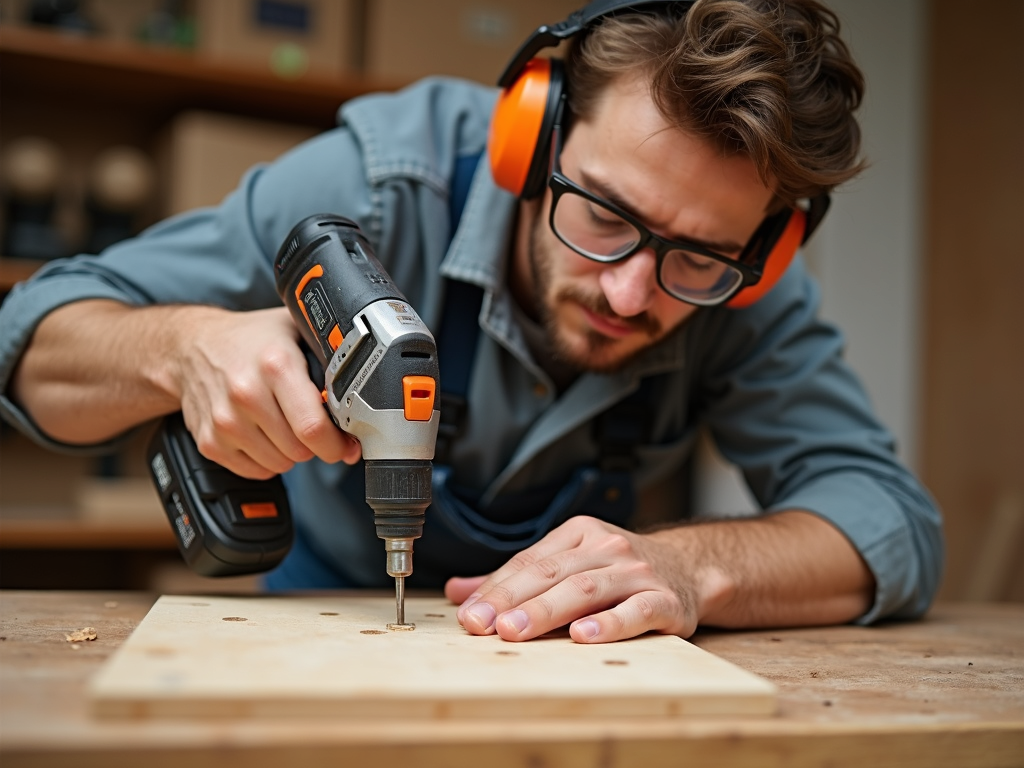 Beginner using a power drill