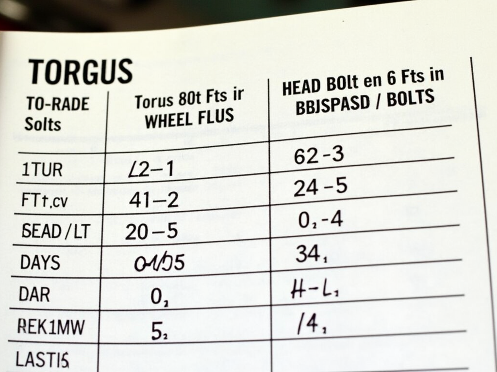 Torque specs table for car parts
