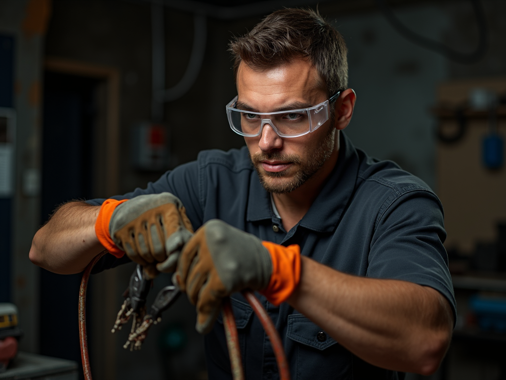 Electrician using lineman's pliers