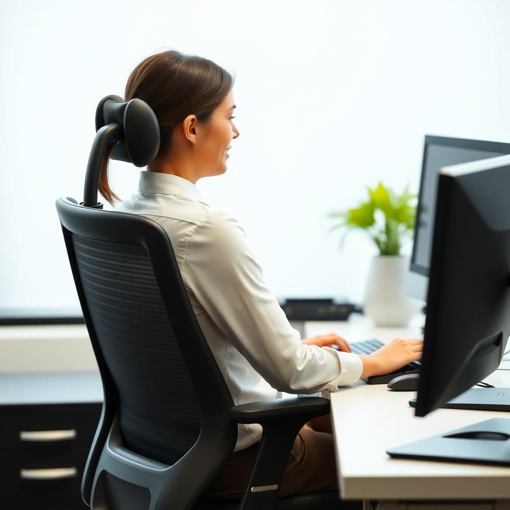 Office worker with ergonomic chair and keyboard