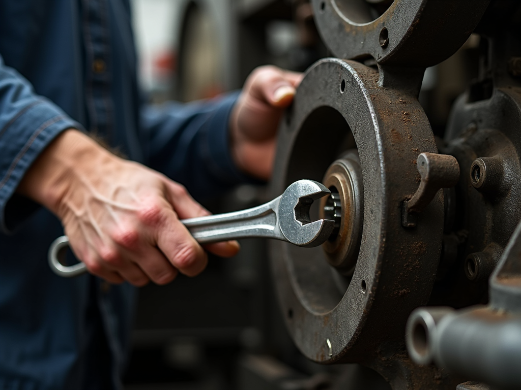 Workman tightening a bolt with a wrench