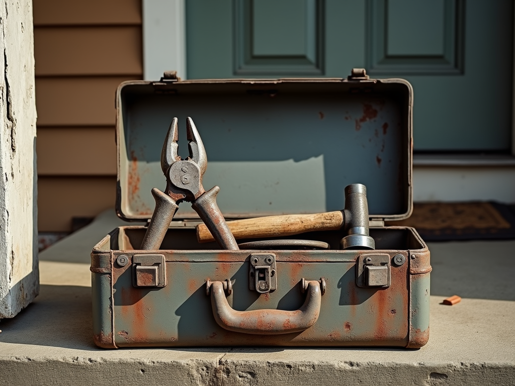 Weathered toolbox with tools