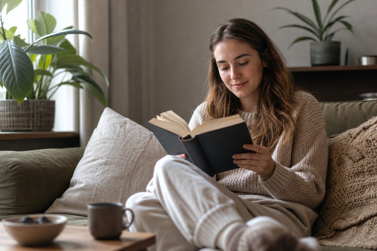 Person enjoying a book during digital detox instead of screens