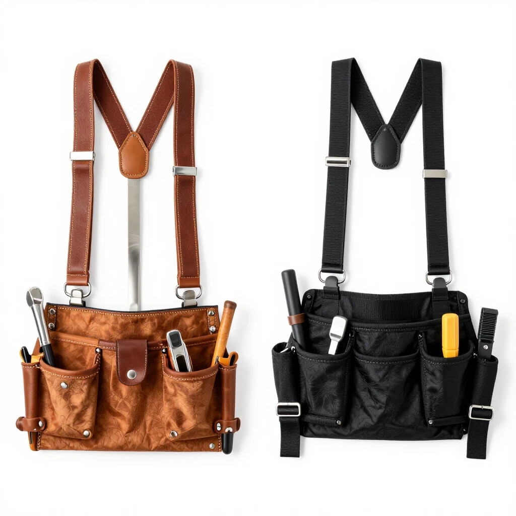 Comparison of leather and nylon tool belts with built-in storage