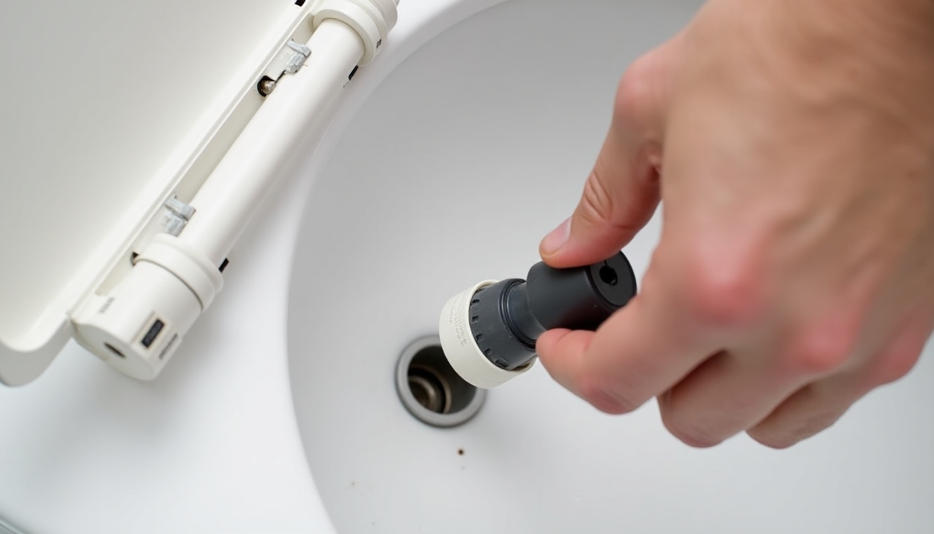Adjusting the fill valve in a toilet tank.