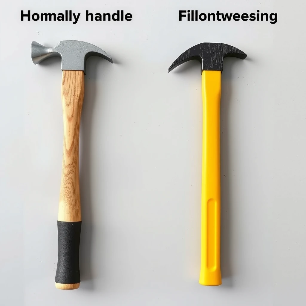 Comparison of wooden handle and fiberglass handle hammers
