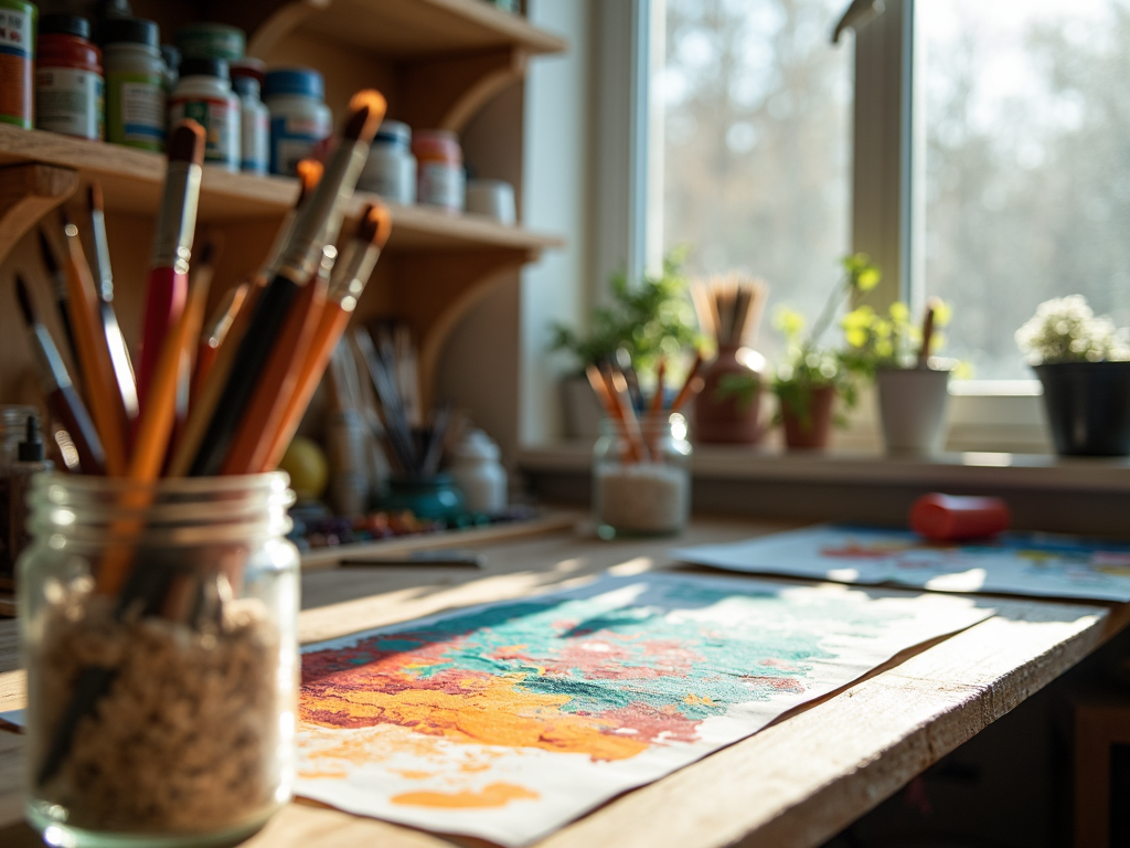 Tidy painter’s workspace