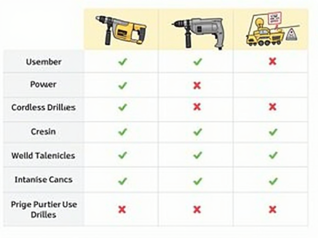 Comparison chart of corded vs. cordless drills.