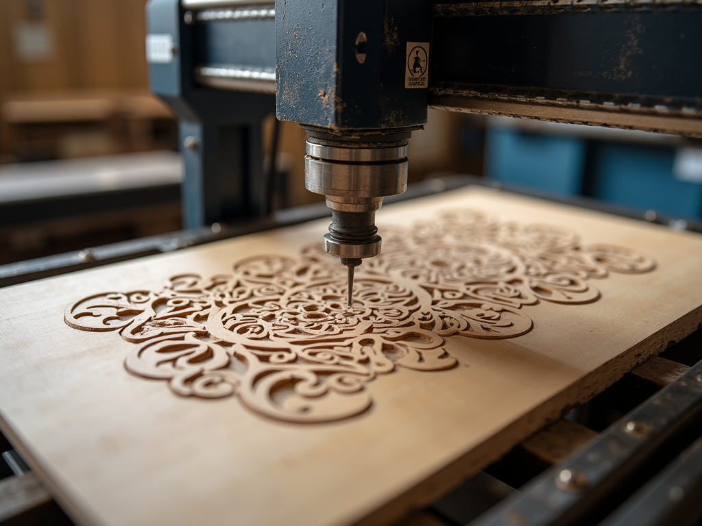 CNC machine carving wood.
