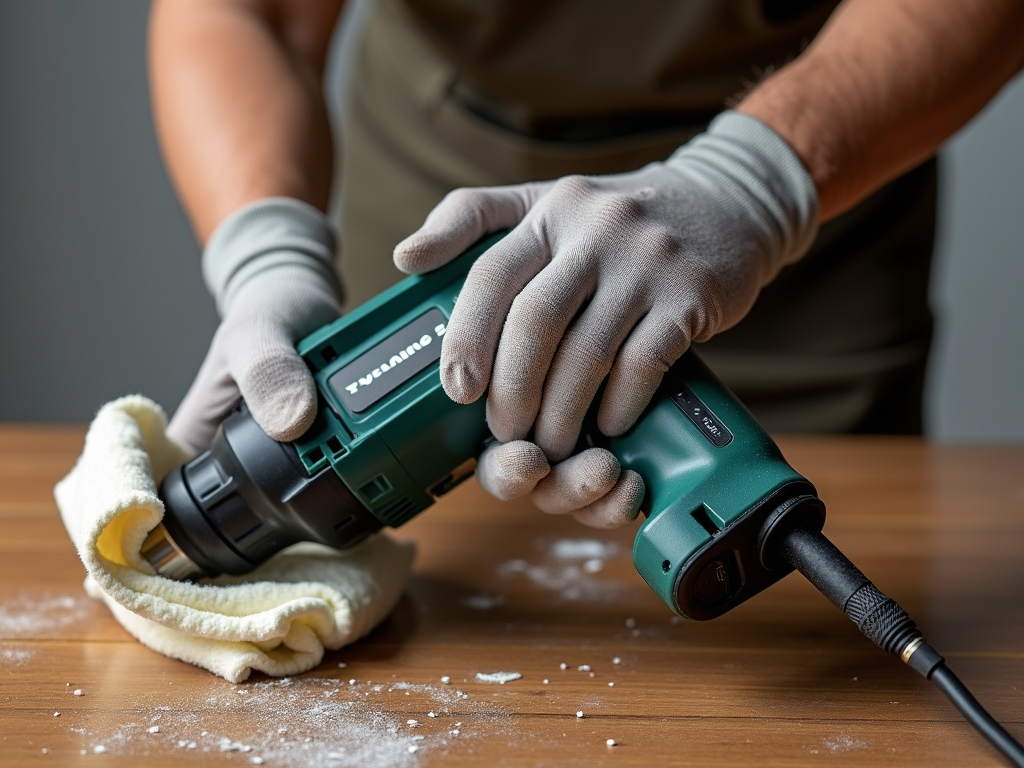 Cleaning a power drill for maintenance